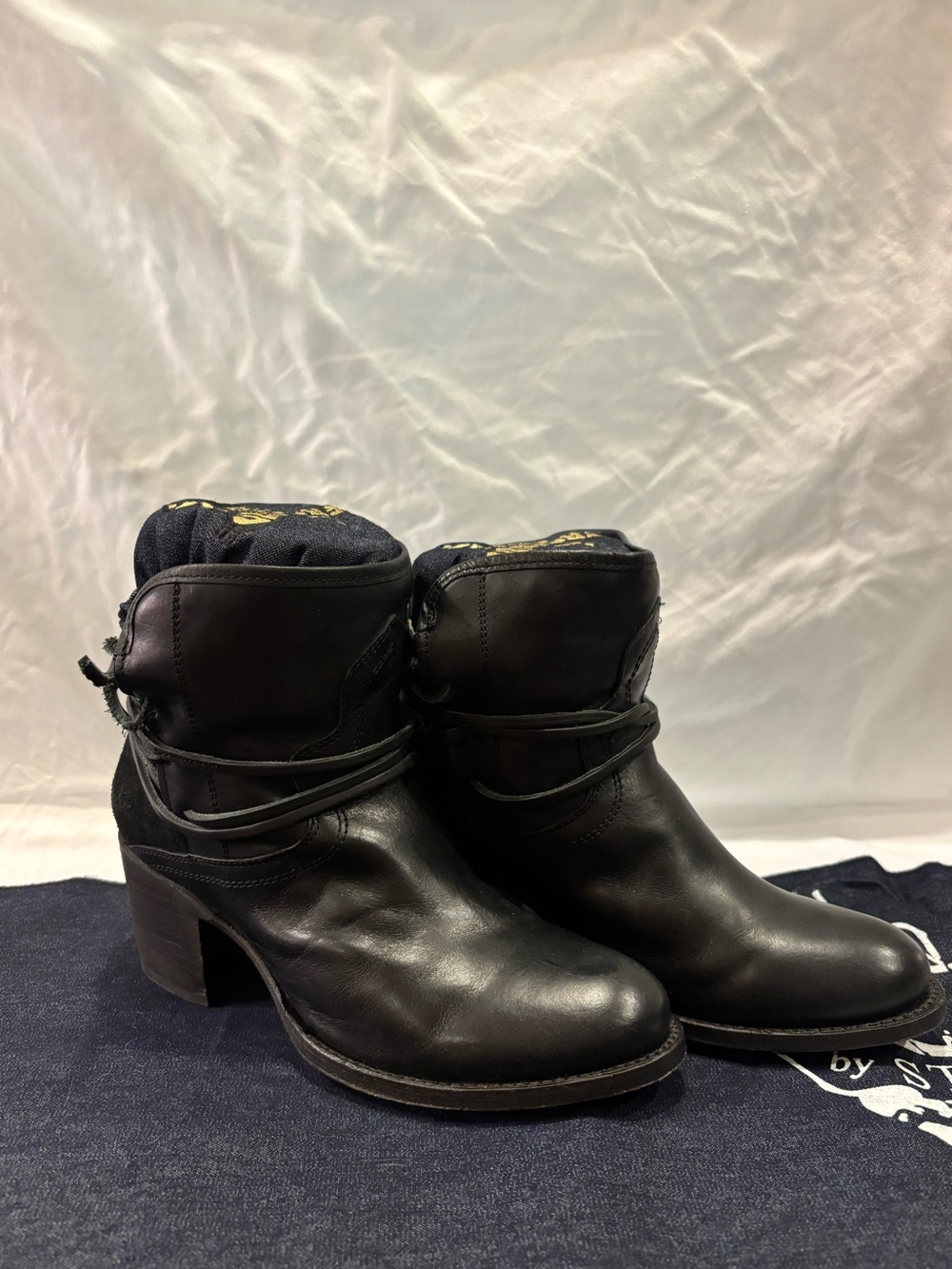 Freebird by Steven Casey Black Leather Ankle Boot with Wrapped Strap